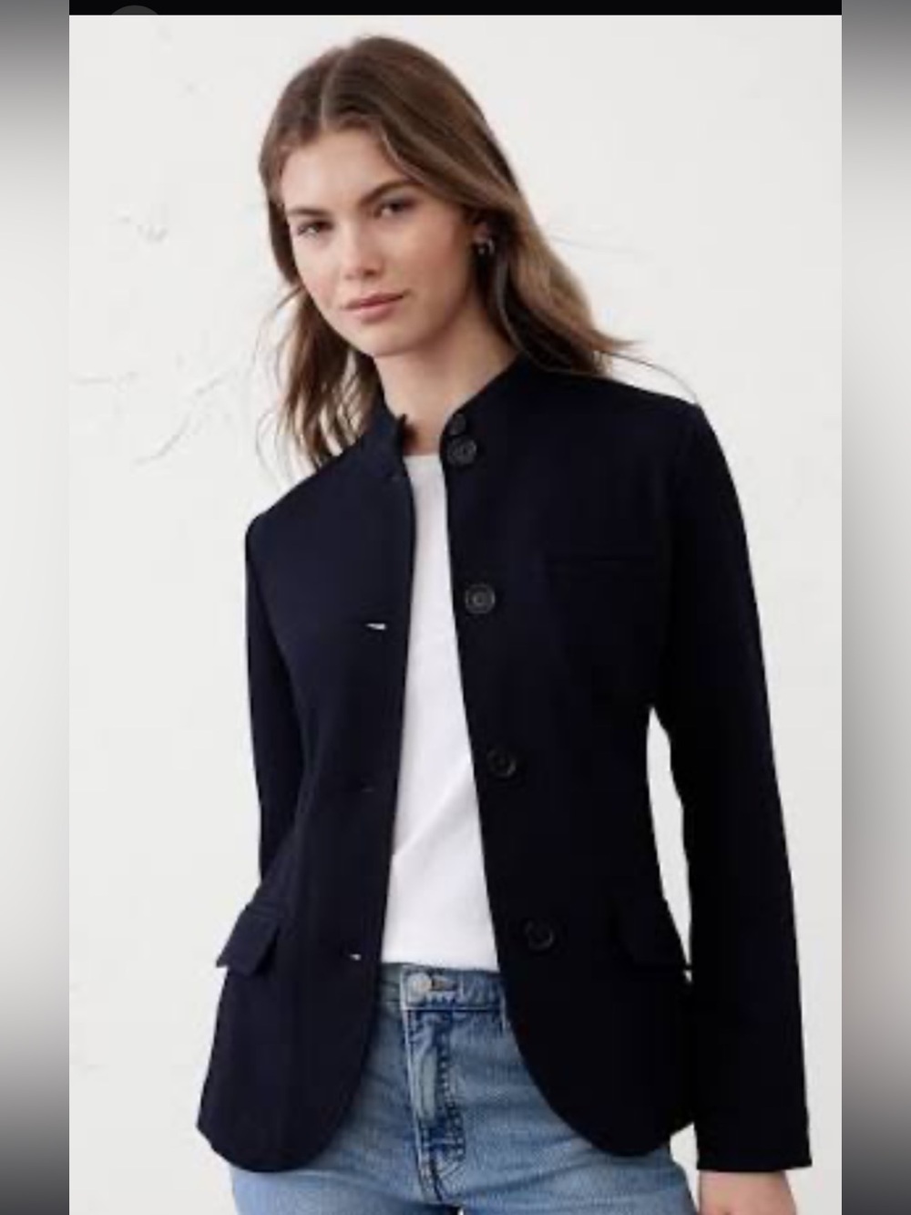 Banana Republic Women's Navy Stand-Collar Blazer Jacket